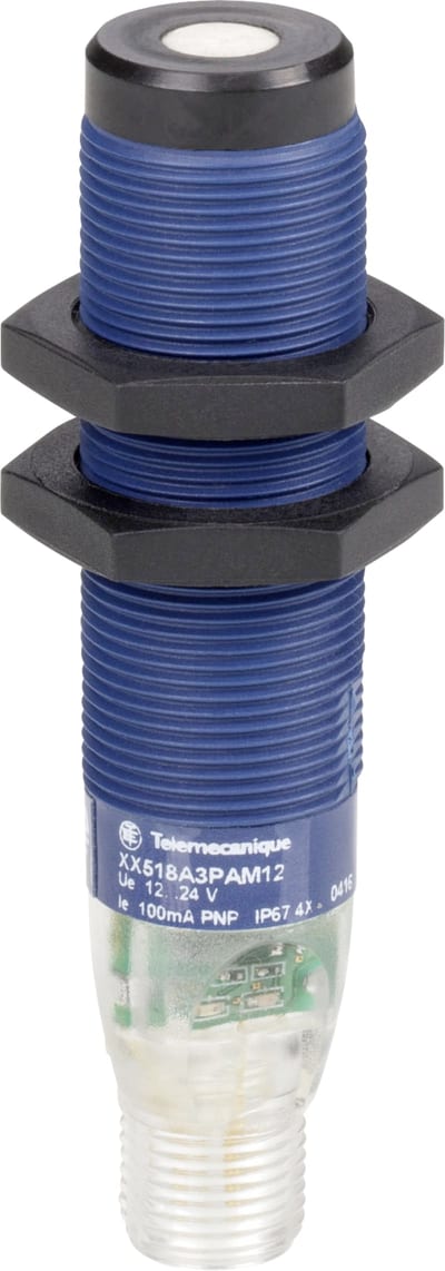 Telemecanique XXB18A3PAM12 Ultrasonic Sensor (Reflex) M18, PNP, NO, Range 0.5 m, M12 connector