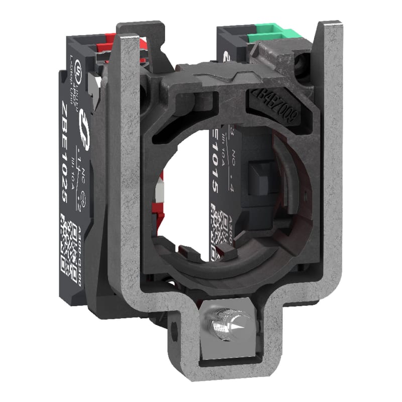 Schneider Electric Single contact block with body fixing collar, Harmony XB4, metal, 1 NO + 1 NC, compact push in terminals ZB4BZ1055