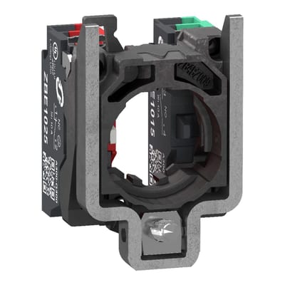 Schneider Electric Single contact block with body fixing collar, Harmony XB4, metal, 1 NO + 1 NC, compact push in terminals ZB4BZ1055
