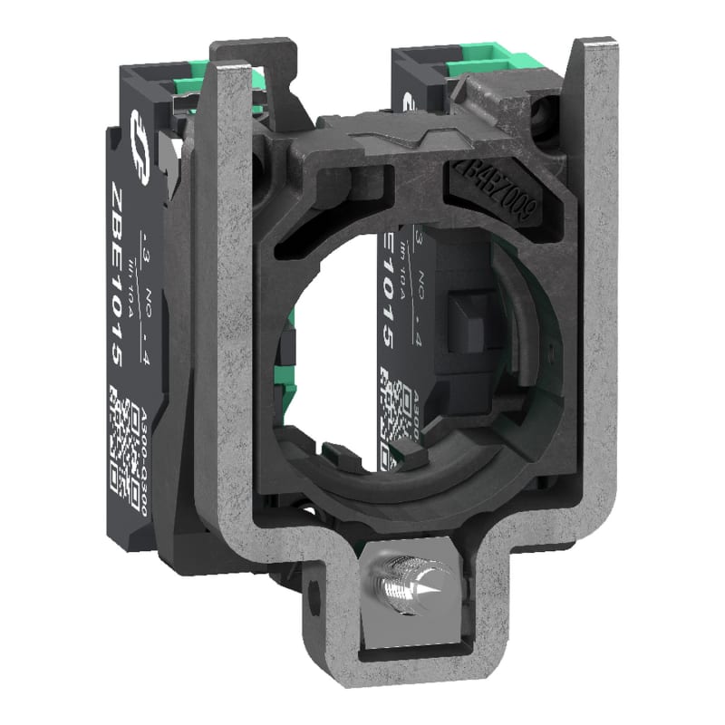 Schneider Electric Complete body contact assembly, Harmony XB4, single contact, with fixing collar, metal, 2 NO, compact push in terminals ZB4BZ1035