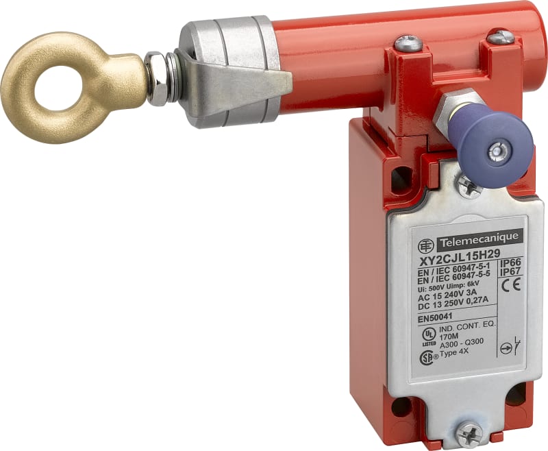 Telemecanique XY2CJL17H29 Emergency Stop Rope Pull Switch, 30 m Rope Span, 2 NC, M20 entry
