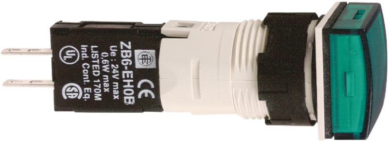 Schneider Electric Complete pilot light, Harmony XB6, square green, plastic, 16mm, integral LED, 12...24V XB6CV3BB