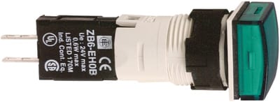 Schneider Electric Complete pilot light, Harmony XB6, square green, plastic, 16mm, integral LED, 12...24V XB6CV3BB