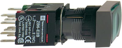 Schneider Electric Complete illuminated push button, Harmony XB6, green rectang flush, 16mm, spring return 1NO 12...24V XB6DW3B1B
