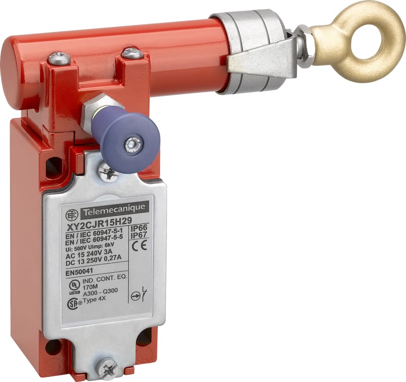 Telemecanique XY2CJR15H29 Emergency Stop Rope Pull Switch, 30 m Rope Span, 1 NC + 1 NO, M20 entry