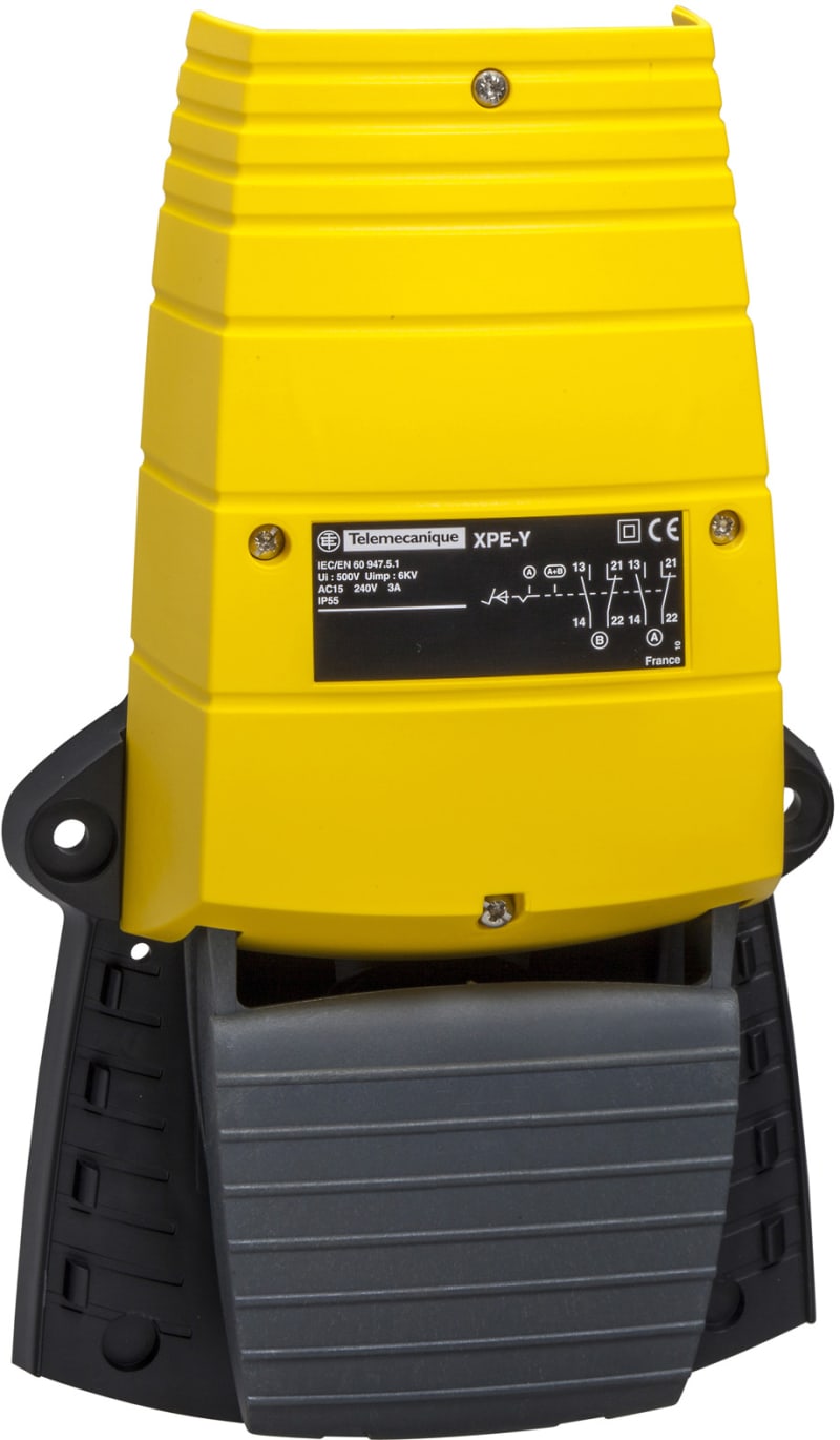 Schneider Electric single foot switch - IP55 - without cover - plastic - yellow - 1 NC + 1 NO XPEY110