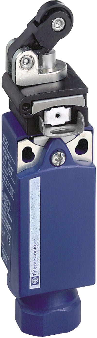 Telemecanique XCPR limit switch, plastic body, thermoplastic roller lever plunger head, horizontal actuation, 1 NC + 1 NO, snap action, manual reset, Pg 13.5 cable entry, IP67K XCPR2121G13