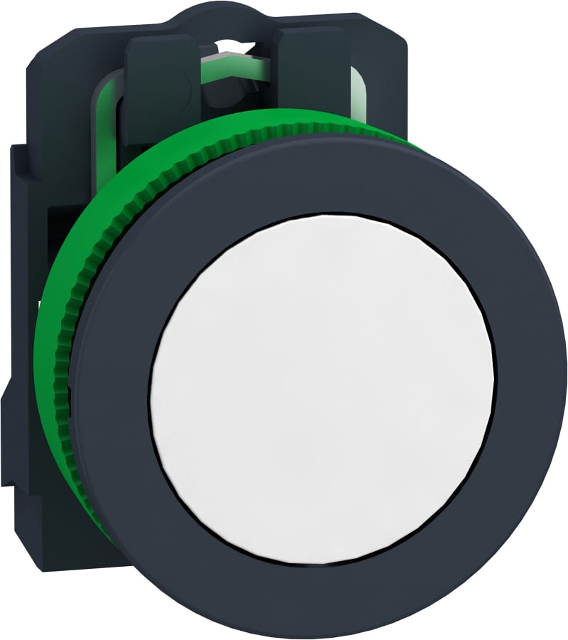 Schneider Electric Push button flush mounted, Harmony XB5, plastic, white, 30mm, spring return, unmarked, 1NO XB5FA11