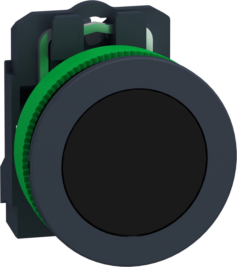 Schneider Electric Push button flush mounted, Harmony XB5, plastic, black, 30mm, spring return, unmarked, 1NO XB5FA21