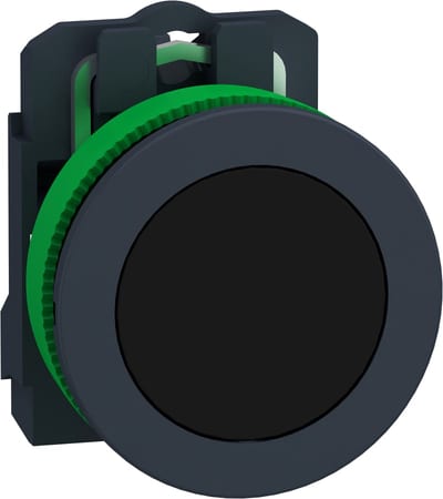 Schneider Electric Push button flush mounted, Harmony XB5, plastic, black, 30mm, spring return, unmarked, 1NO XB5FA21