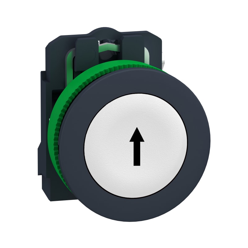 Schneider Electric Push button flush mounted, Harmony XB5, plastic, white, 30mm, spring return, marked UP ARROW, 1NO XB5FA3341