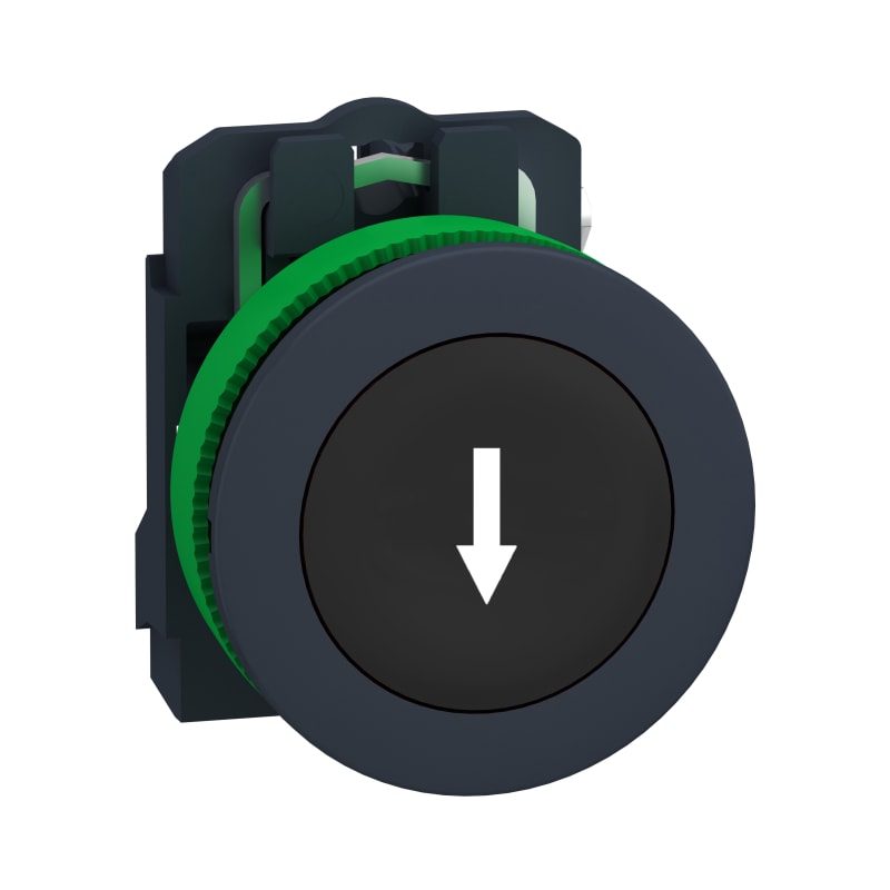 Schneider Electric Push button flush mounted, Harmony XB5, plastic, black, 30mm, spring return, marked DOWN ARROW, 1NO XB5FA3351