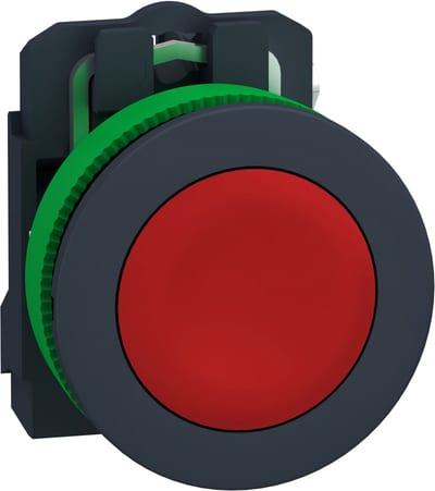Schneider Electric Push button flush mounted, Harmony XB5, plastic, red, 30mm, spring return, unmarked, 1NC XB5FA42