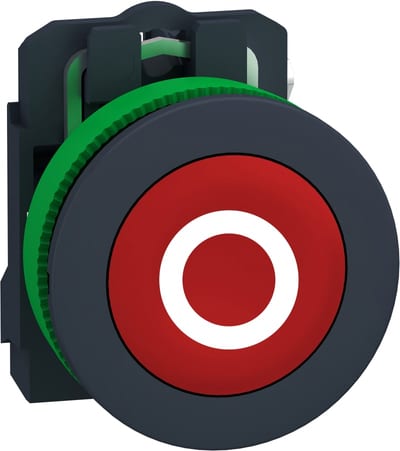 Schneider Electric Harmony XB5, Push button flush mounted, plastic, red, 30mm, spring return,marked O, 1 NC XB5FA4322