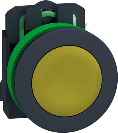 Schneider Electric Push button flush mounted, Harmony XB5, plastic, yellow, 30mm, spring return, unmarked, 1NO XB5FA51