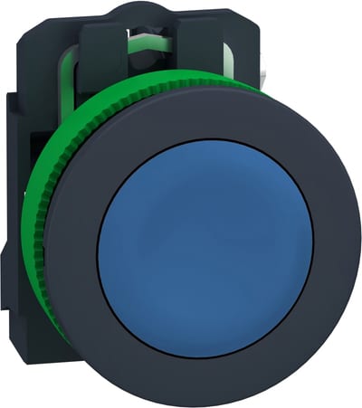 Schneider Electric Push button flush mounted, Harmony XB5, plastic, blue, 30mm, spring return, unmarked, 1NO XB5FA61