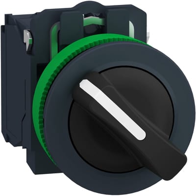 Schneider Electric Selector switch flush mounted, Harmony XB5, plastic, black, 30mm, 2 positions, spring return right to left, 1 NO XB5FD41