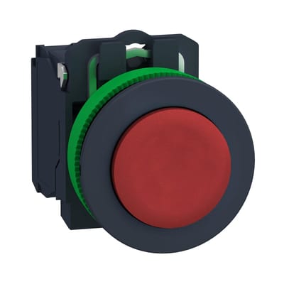 Schneider Electric Harmony XB5, Push button flush mounted, plastic, projecting, red, 30mm, spring return, unmarked, 1NC XB5FL42