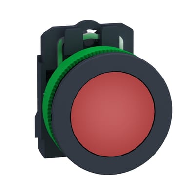 Schneider Electric Pilot light, Harmony XB5, grey plastic, red flush mounted, 30mm, universal LED, plain lens, 24V AC DC XB5FVB4