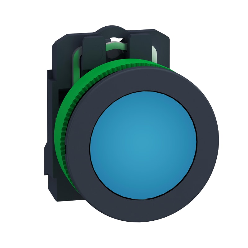 Schneider Electric Pilot light, Harmony XB5, grey plastic, blue flush mounted, 30mm, universal LED, plain lens, 24V AC DC XB5FVB6