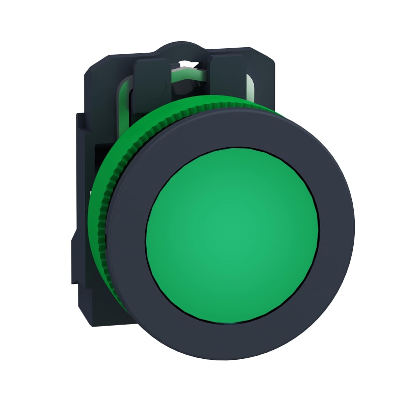 Schneider Electric Pilot light, Harmony XB5, grey plastic, green flush mounted, 30mm, universal LED, 110...120V AC XB5FVG3