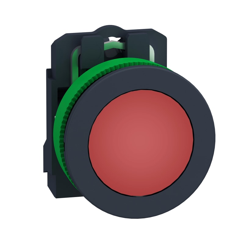 Schneider Electric Pilot light, Harmony XB5, grey plastic, red flush mounted, 30mm, universal LED, plain lens, 110...120V AC XB5FVG4