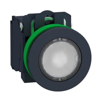 Schneider Electric Illuminated push button, Harmony XB5, white, 30mm, universal LED, 1NO + 1NC, 24V AC DC XB5FW31B5