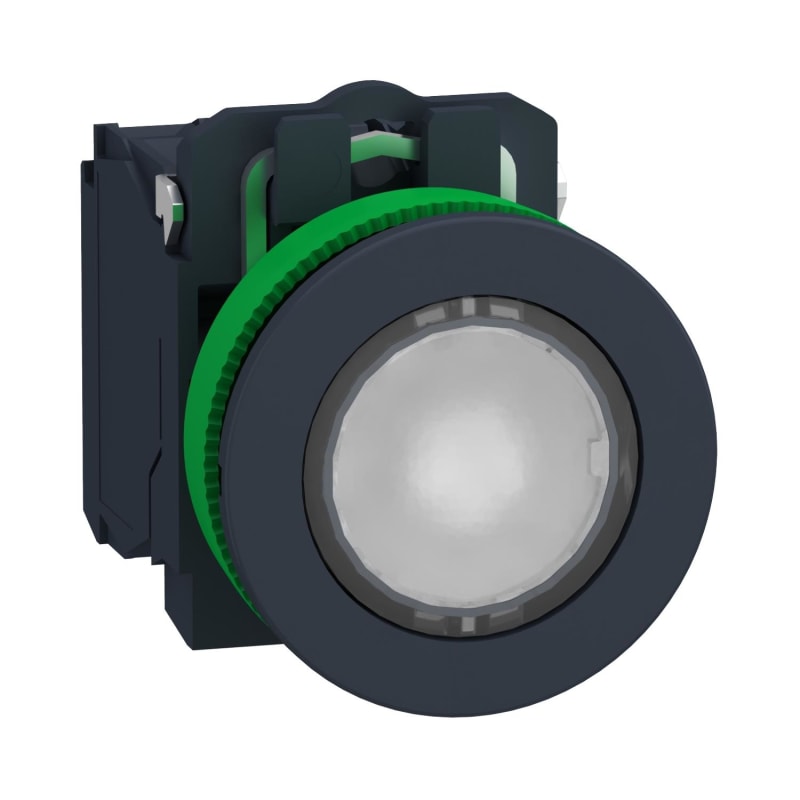 Schneider Electric Illuminated push button, Harmony XB5, white, 30mm, universal LED, 1NO + 1NC, 110...120V AC XB5FW31G5