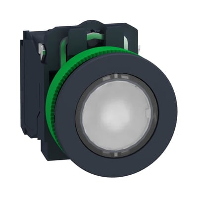 Schneider Electric Illuminated push button, Harmony XB5, white, 30mm, universal LED, 1NO + 1NC, 110...120V AC XB5FW31G5