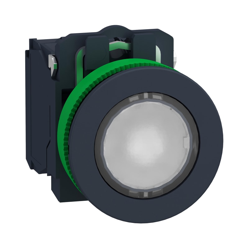 Schneider Electric Illuminated push button, Harmony XB5, white, 30mm, universal LED, 1NO + 1NC, 230...240V AC XB5FW31M5