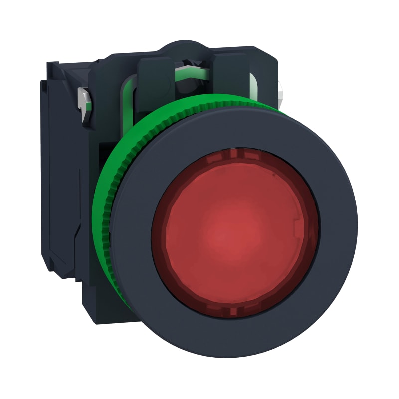 Schneider Electric Illuminated push button, Harmony XB5, red, 30mm, universal LED, 1NO + 1NC, 24V AC DC XB5FW34B5