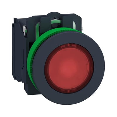 Schneider Electric Illuminated push button, Harmony XB5, red, 30mm, universal LED, 1NO + 1NC, 24V AC DC XB5FW34B5