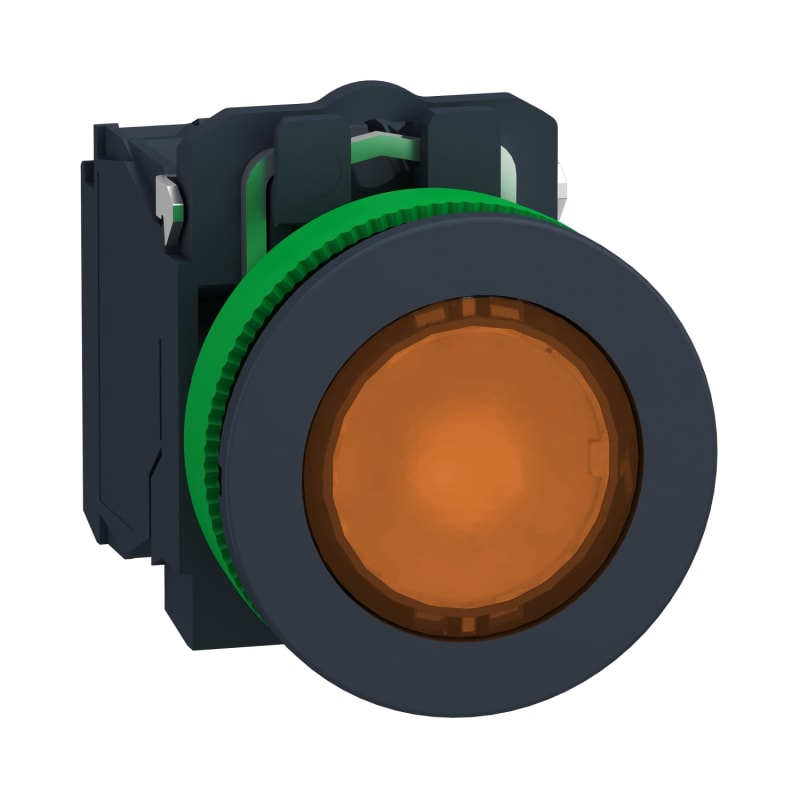 Schneider Electric Illuminated push button, Harmony XB5, orange, 30mm, universal LED, 1NO + 1NC, 24V AC DC XB5FW35B5