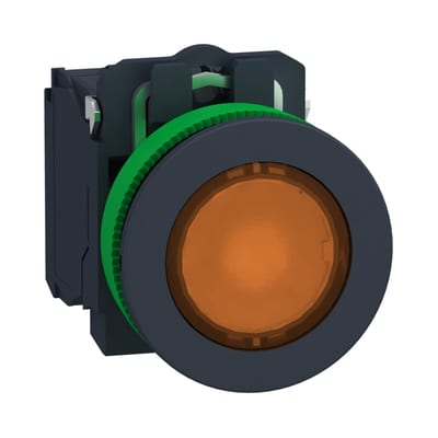 Schneider Electric Illuminated push button, Harmony XB5, orange, 30mm, universal LED, 1NO + 1NC, 24V AC DC XB5FW35B5