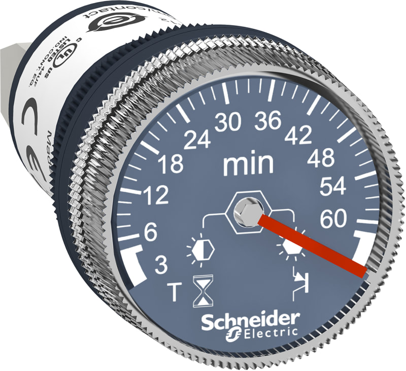 Schneider Electric Panel mounted timer monofunction, Harmony XB5, plastic, 22mm, time delay 3...60MIN, 24V DC XB5DTB25