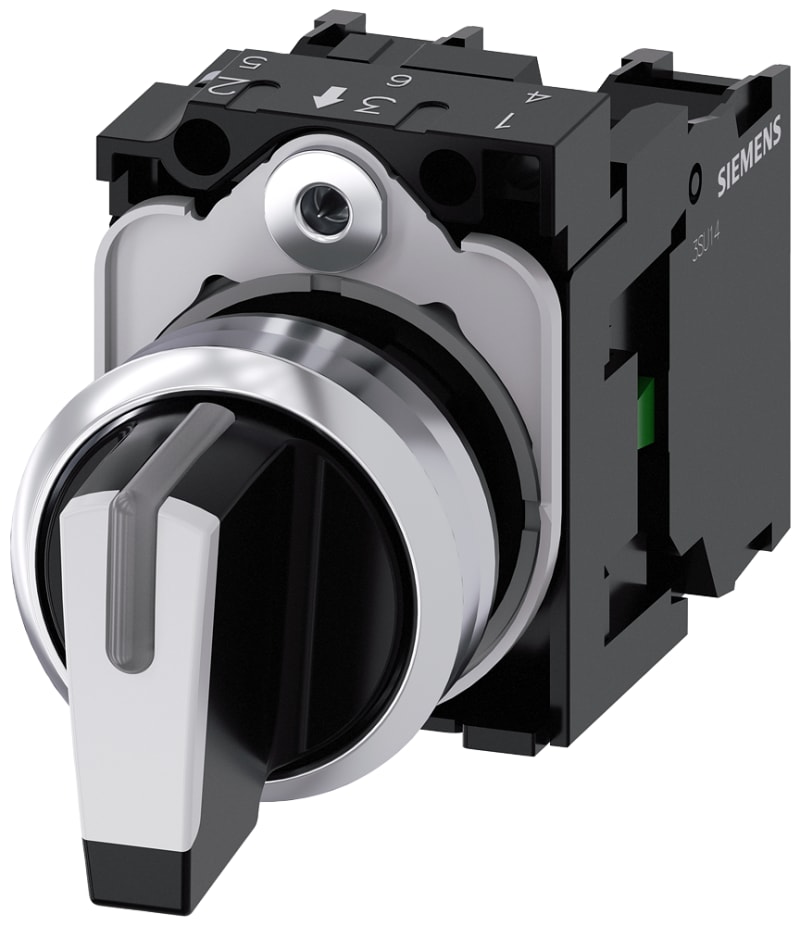 Siemens 3SU1150-2BM601-1NA0 SIRIUS ACT 22 mm Metal Selector Switch 3-Position I-O-II Spring-Return