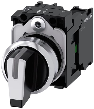Siemens 3SU1150-2BM601-1NA0 SIRIUS ACT 22 mm Metal Selector Switch 3-Position I-O-II Spring-Return