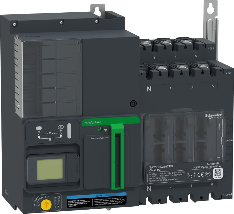 Schneider Electric TransferPacT Active Automatic, 250A, 230V, 3P, LCD, frame 250A TA25D3L2502TPE