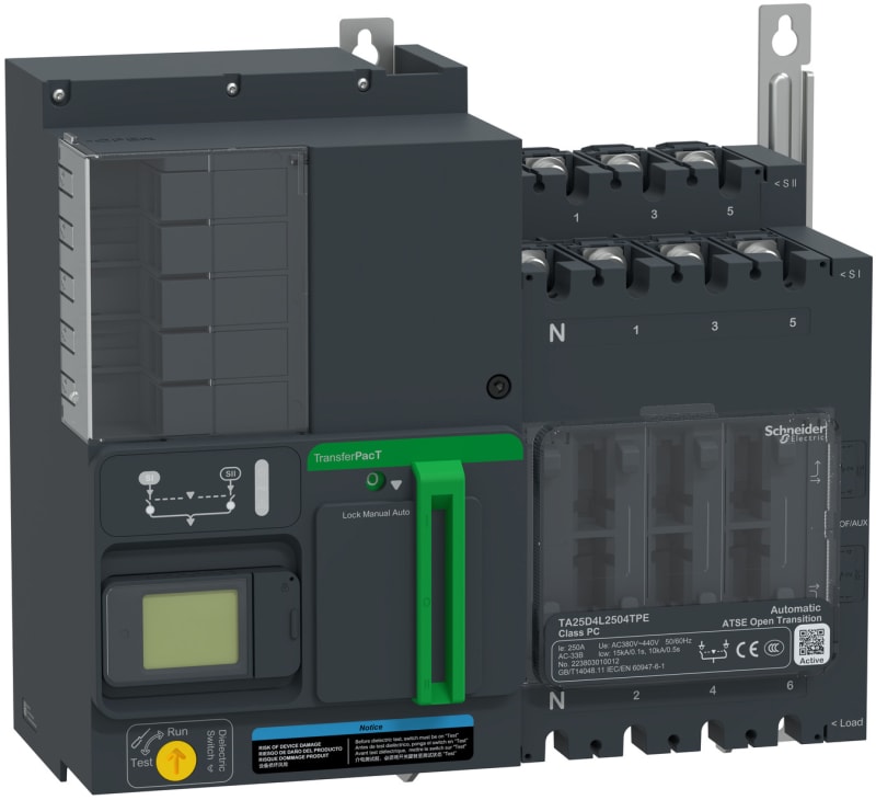 Schneider Electric TransferPacT Active Automatic, 250A, 400V, 4P, LCD, frame 250A TA25D4L2504TPE
