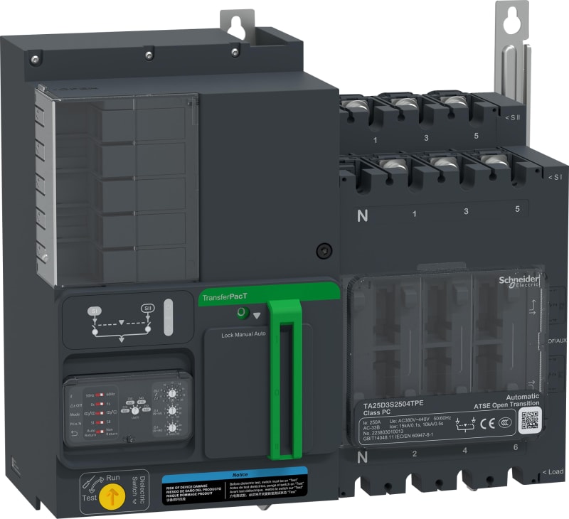 Schneider Electric TransferPacT Automatic, 250A, 400V, 3P, Rotary, frame 250A TA25D3S2504TPE