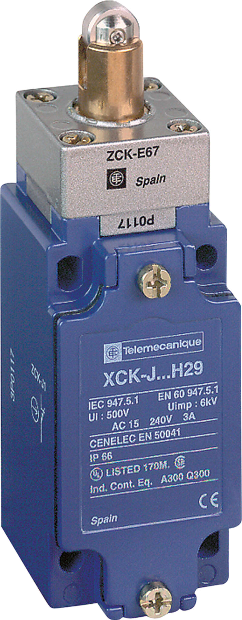 Telemecanique XCKJ167H7 Limit Switch, Metal Roller Plunger, 1/2" NPT entry