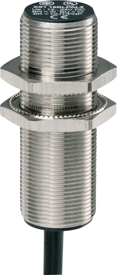 Telemecanique OsiSense XS518BLPAL2 Inductive Proximity Sensor — M18 barrel, Sn 5 mm, PNP, NO, pre-wired cable