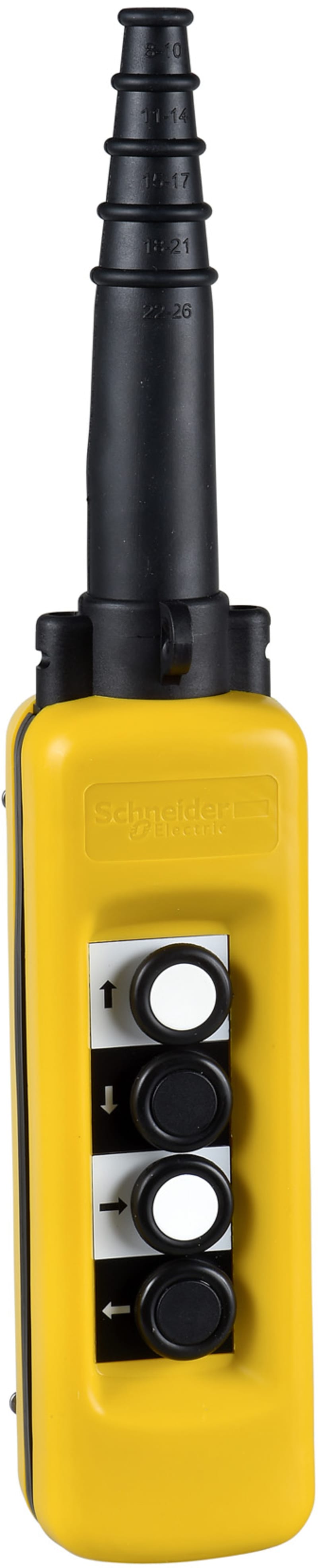 Schneider Electric Pendant control station, Harmony XAC, plastic, yellow, 4 push buttons with NO+NC XACA481