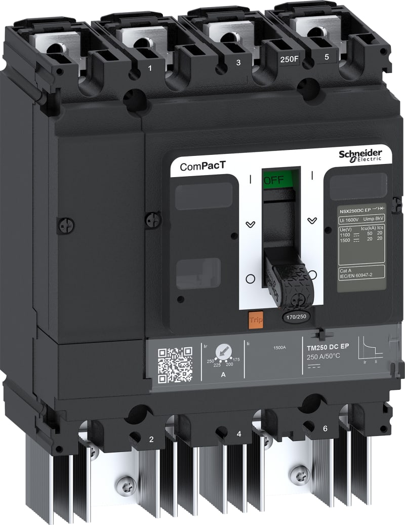 Schneider Electric Circuit breaker, ComPacT NSX250 TM DC EP, 20KA/1500VDC, 4 poles, TM-DC trip unit 100A C25F4TM100D3