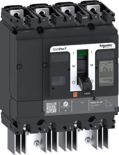 Schneider Electric Circuit breaker, ComPacT NSX250 TM DC EP, 20KA/1500VDC, 4 poles, TM-DC trip unit 100A C25F4TM100D3
