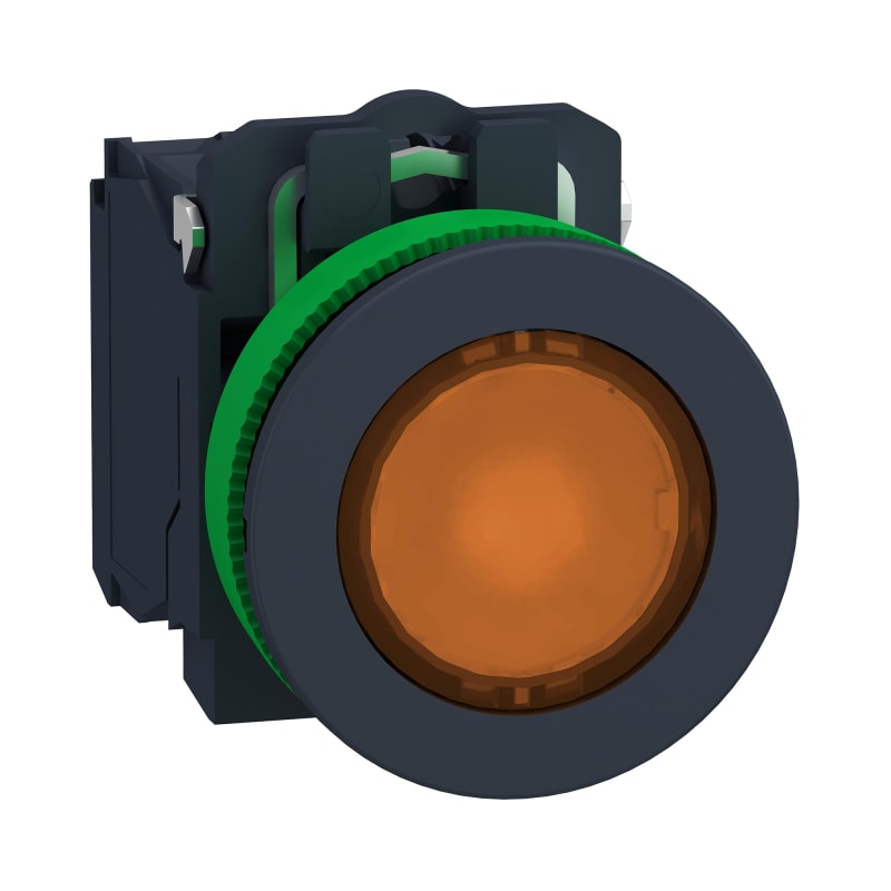 Schneider Electric Illuminated push button, Harmony XB5, orange, 30mm, universal LED, 1NO + 1NC, 230...240V AC XB5FW35M5