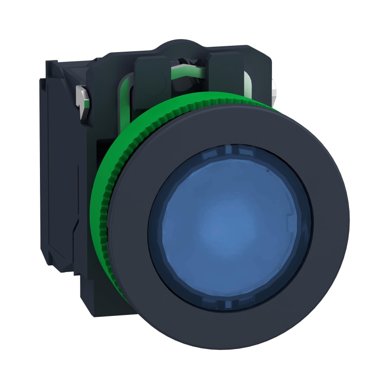 Schneider Electric Illuminated push button, Harmony XB5, plastic, blue, 30mm, universal LED, 1NO + 1NC, 24V AC DC XB5FW36B5