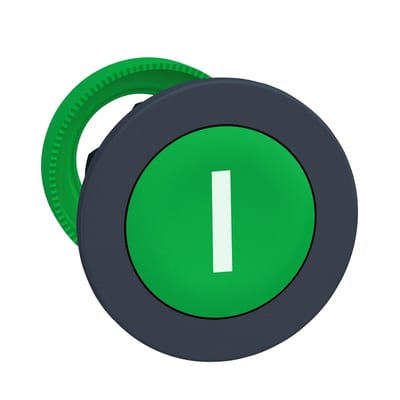 Schneider Electric Flush mounted push button head, Harmony XB5, plastic, green, 30mm, spring return, marked I ZB5FA331