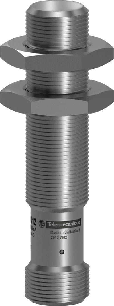 Telemecanique OsiSense XS912RWPAM12 Inductive Proximity Sensor — M12 stainless barrel, Sn 6 mm, PNP, NO, M12 connector (4-Pin)