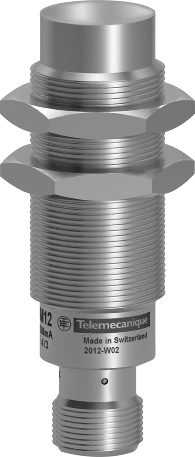 Telemecanique OsiSense XS918R4PAM12 Inductive Proximity Sensor — M18 stainless barrel, Sn 20 mm, PNP, NO, M12 connector (4-Pin)